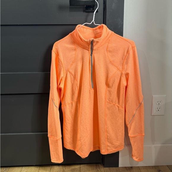 Tangerine Jackets & Blazers - Tangerine Quarter Zip Striped Orange Top Long Sleeve Women’s Medium